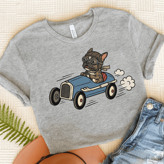 Brindle Frenchie Race Car Driver Unisex TShirt Athletic Heather