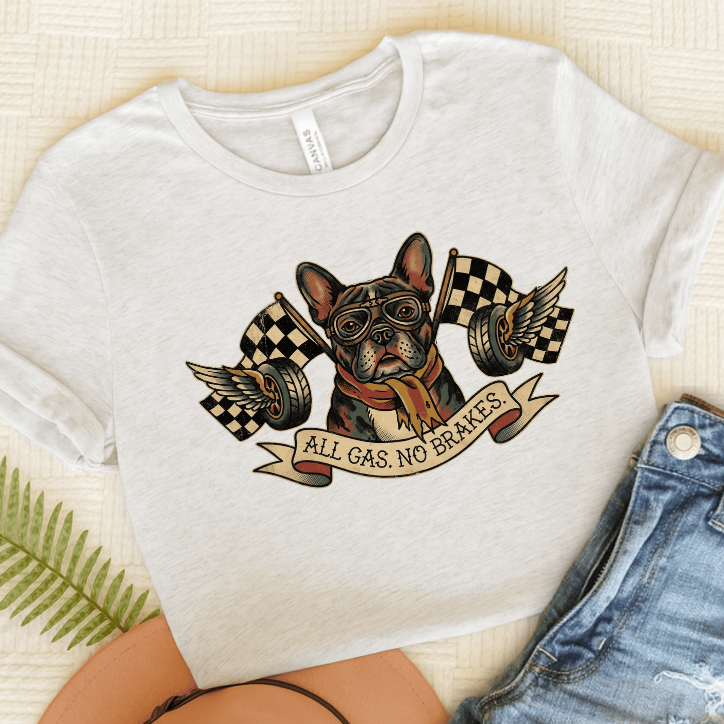 Personalized Frenchie No Brakes Unisex TShirt Ash