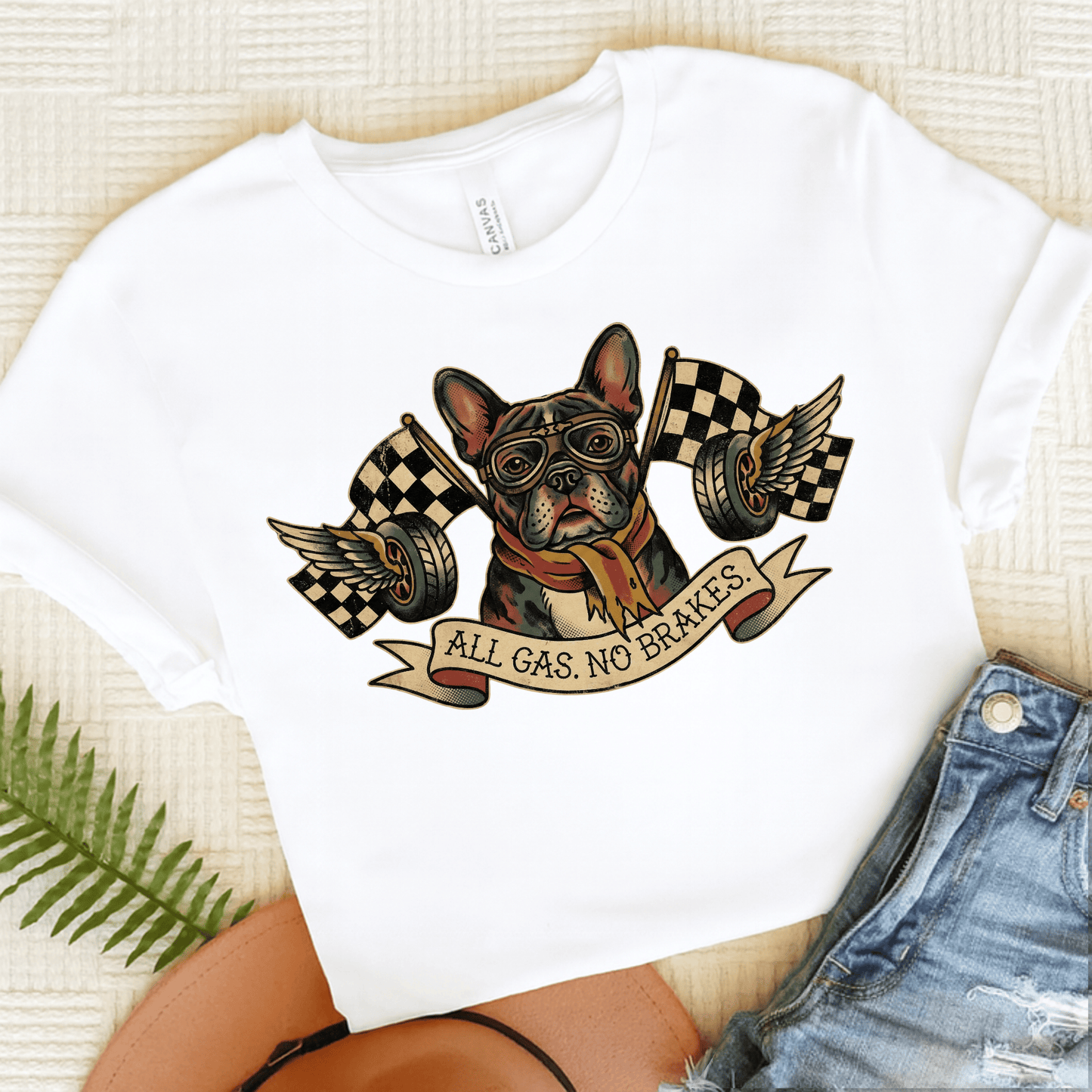 Personalized Frenchie No Brakes Unisex TShirt White