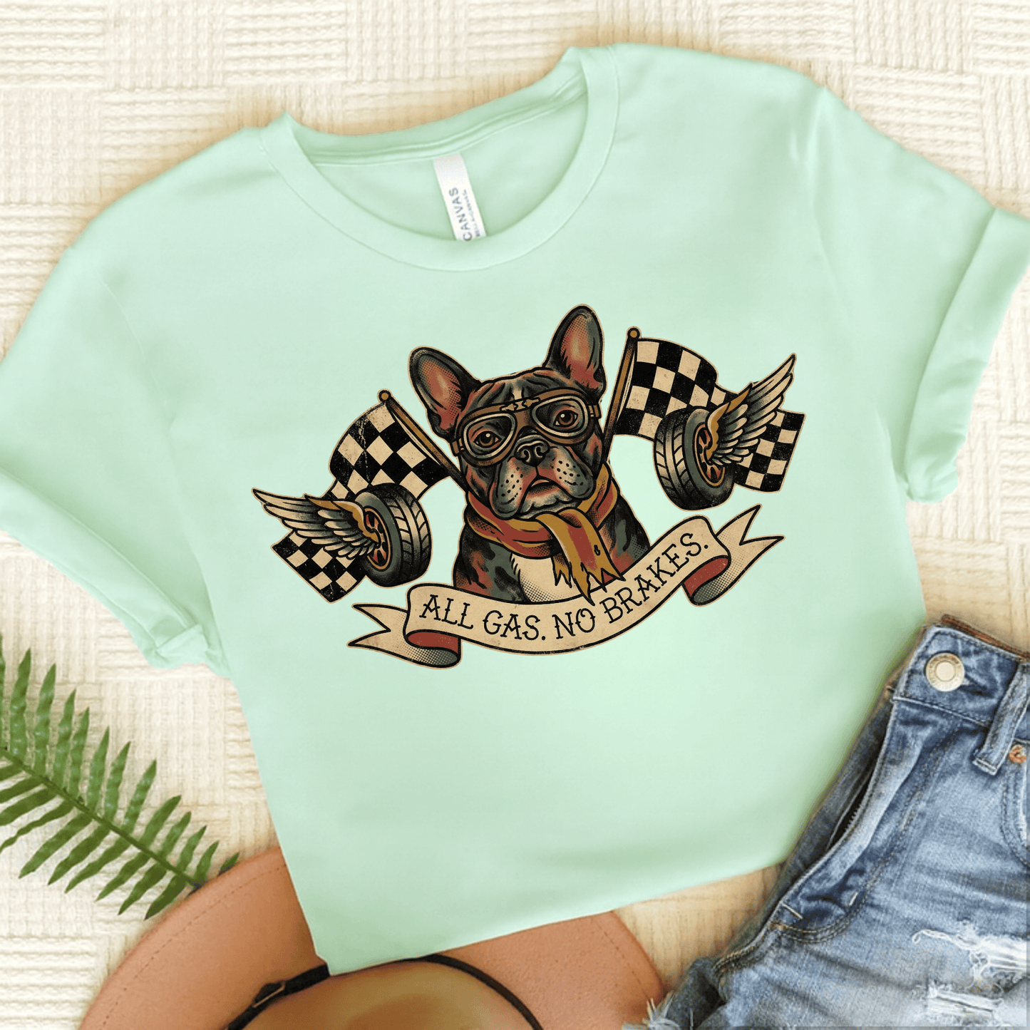 Personalized Frenchie No Brakes Unisex TShirt Heather Mint