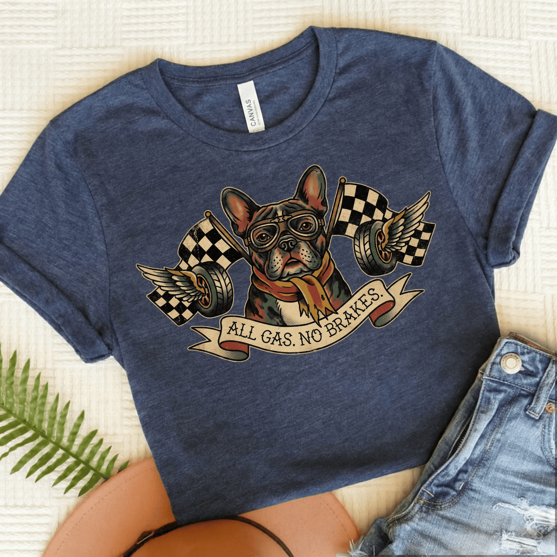 Personalized Frenchie No Brakes Unisex TShirt Heather Navy
