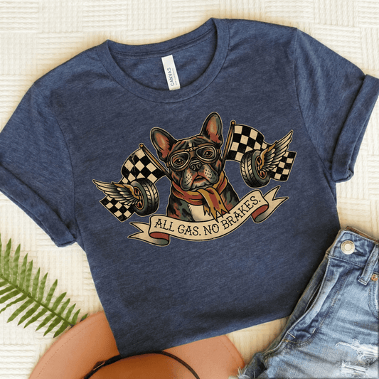 Personalized Frenchie No Brakes Unisex TShirt Heather Navy