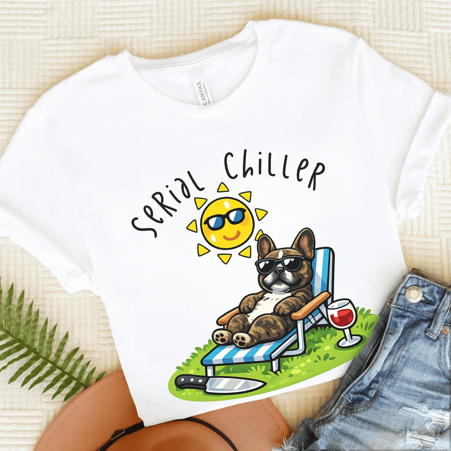 Brindle Frenchie Serial Chiller Unisex TShirt White