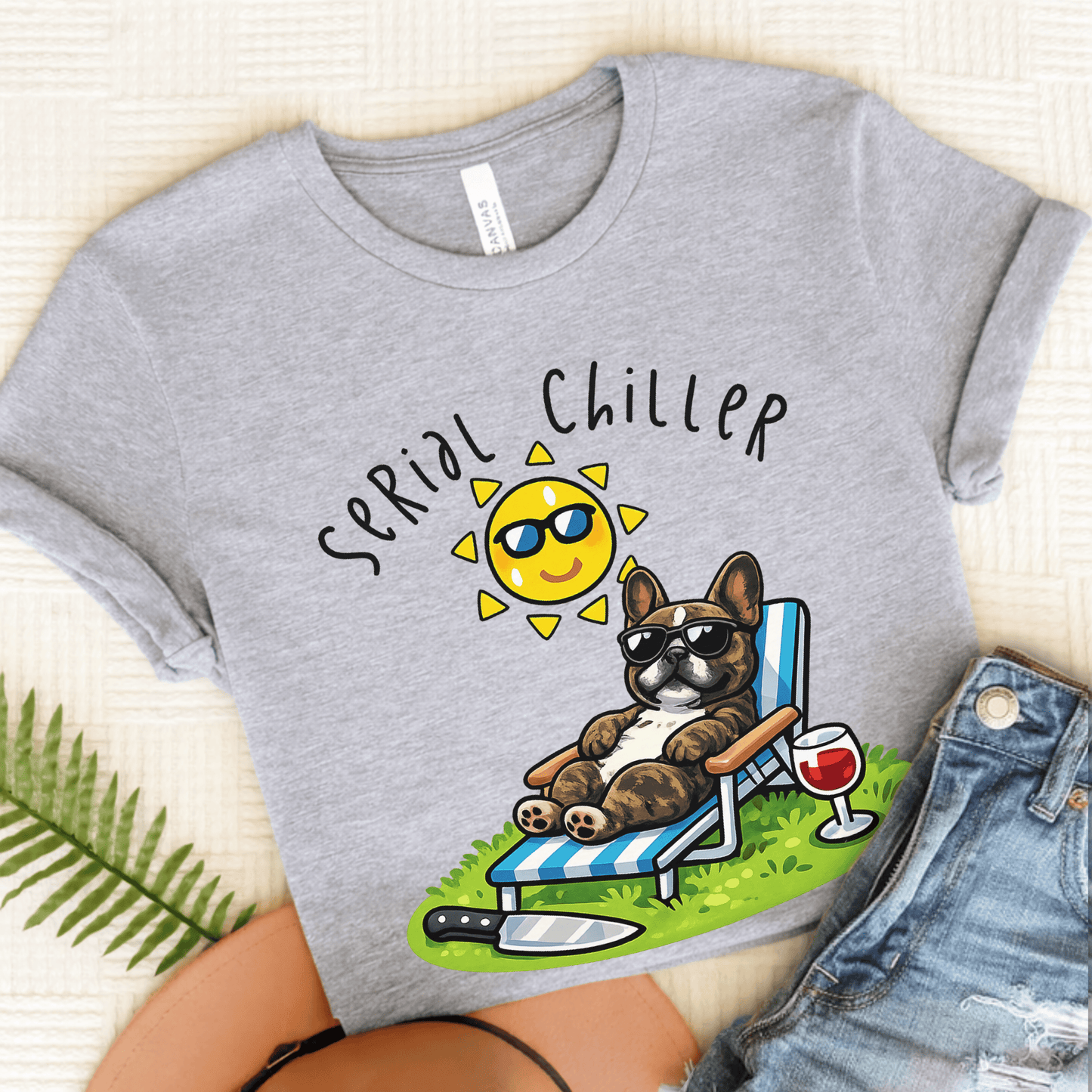 Brindle Frenchie Serial Chiller Unisex TShirt Athletic Heather