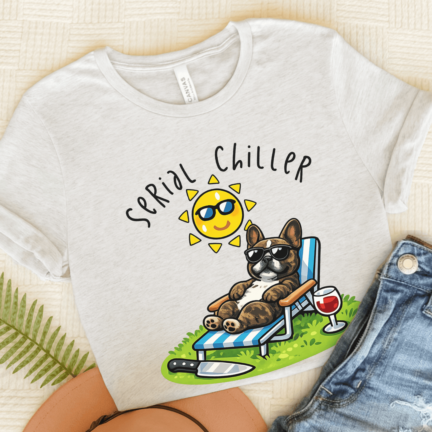 Brindle Frenchie Serial Chiller Unisex TShirt Ash