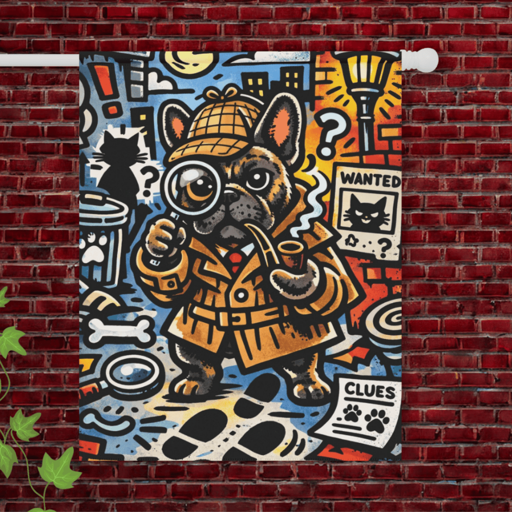 Brindle Frenchie Sherlock Books Flag 24.5'' × 32''