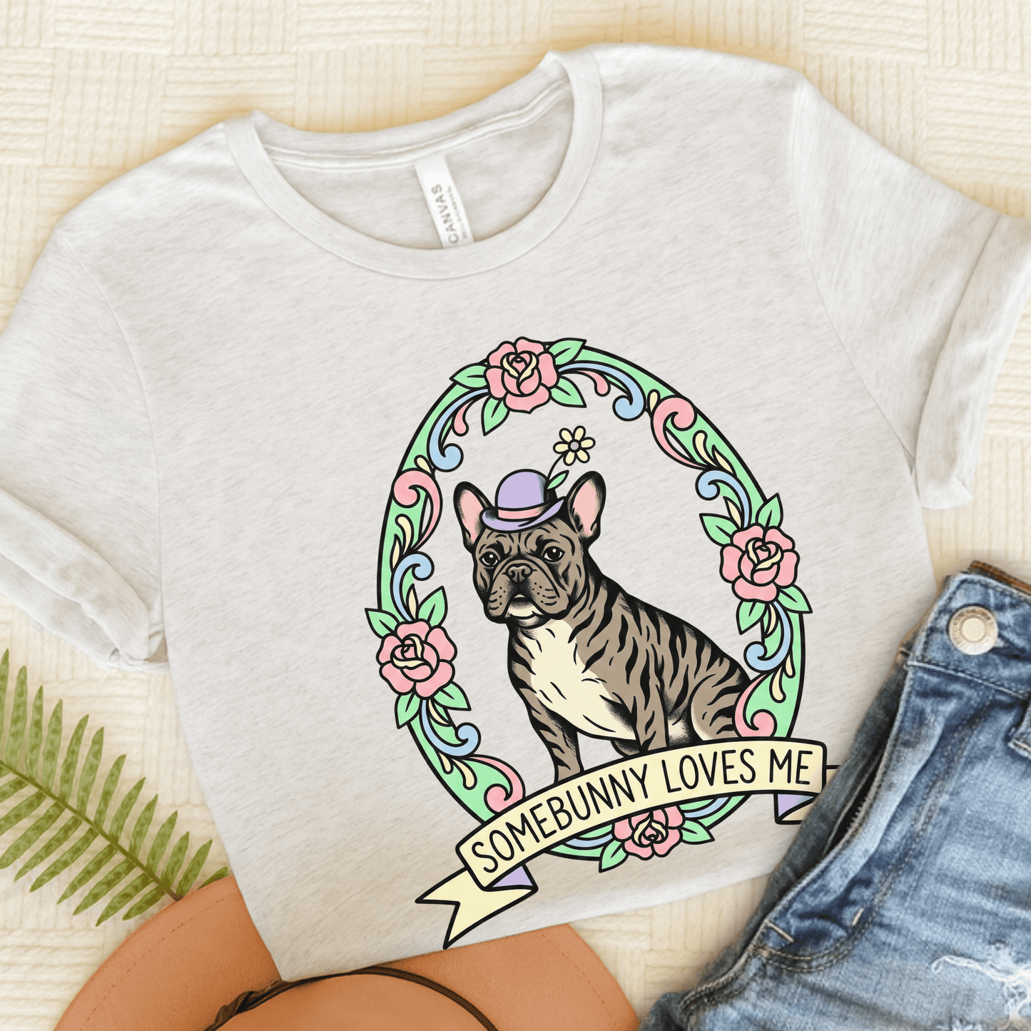 Brindle Frenchie Somebunny Easter Unisex TShirt Ash