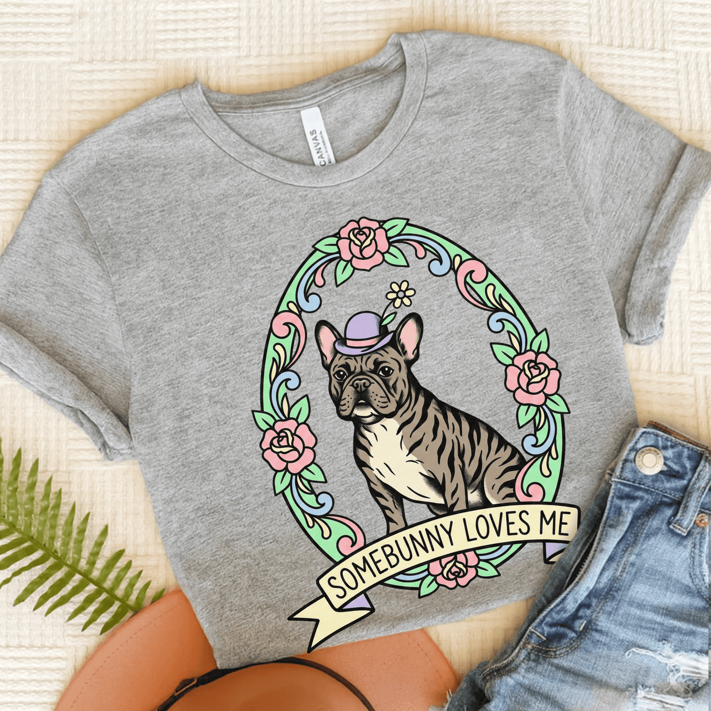 Brindle Frenchie Somebunny Easter Unisex TShirt Athletic Heather
