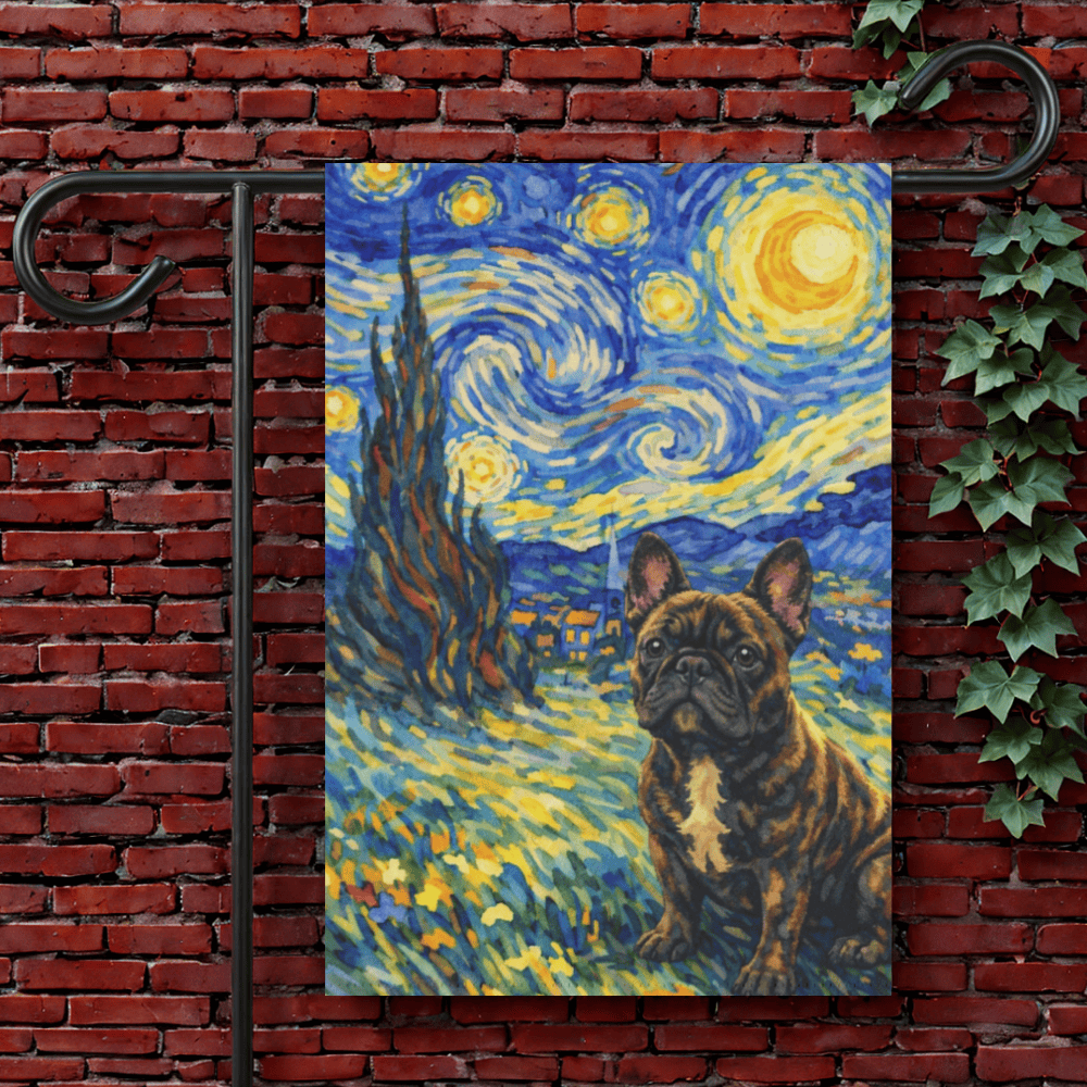 Brindle Frenchie Starry Night Yard Garden Flag 12'' × 18''