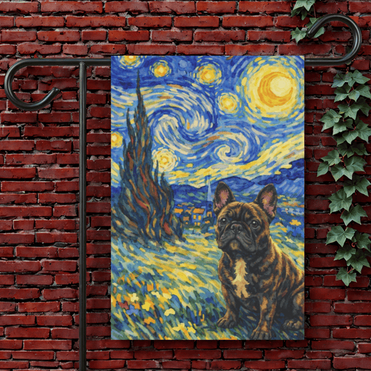 Brindle Frenchie Starry Night Yard Garden Flag 12'' × 18''