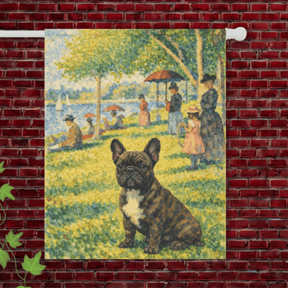 Brindle Frenchie Sunday in the Park Garden Flag 24.5'' × 32''