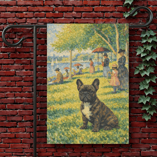 Brindle Frenchie Sunday in the Park Garden Flag 12'' × 18''