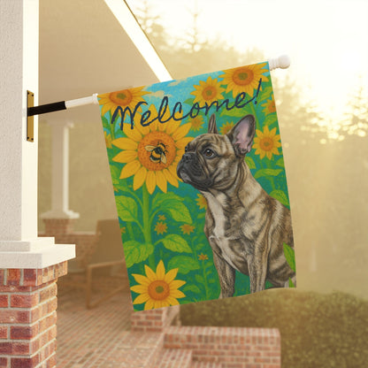 Brindle Frenchie Sunflower Summer Garden Flag