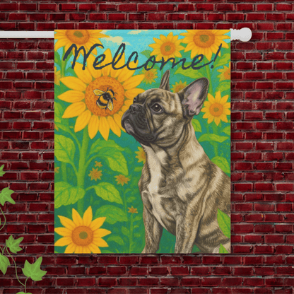 Brindle Frenchie Sunflower Summer Garden Flag 24.5'' × 32''
