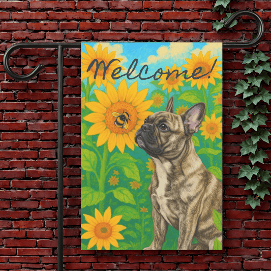 Brindle Frenchie Sunflower Summer Garden Flag 12'' × 18''