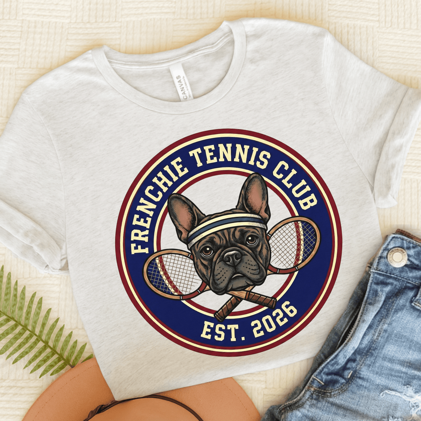 Brindle Frenchie Tennis Club Unisex TShirt Ash