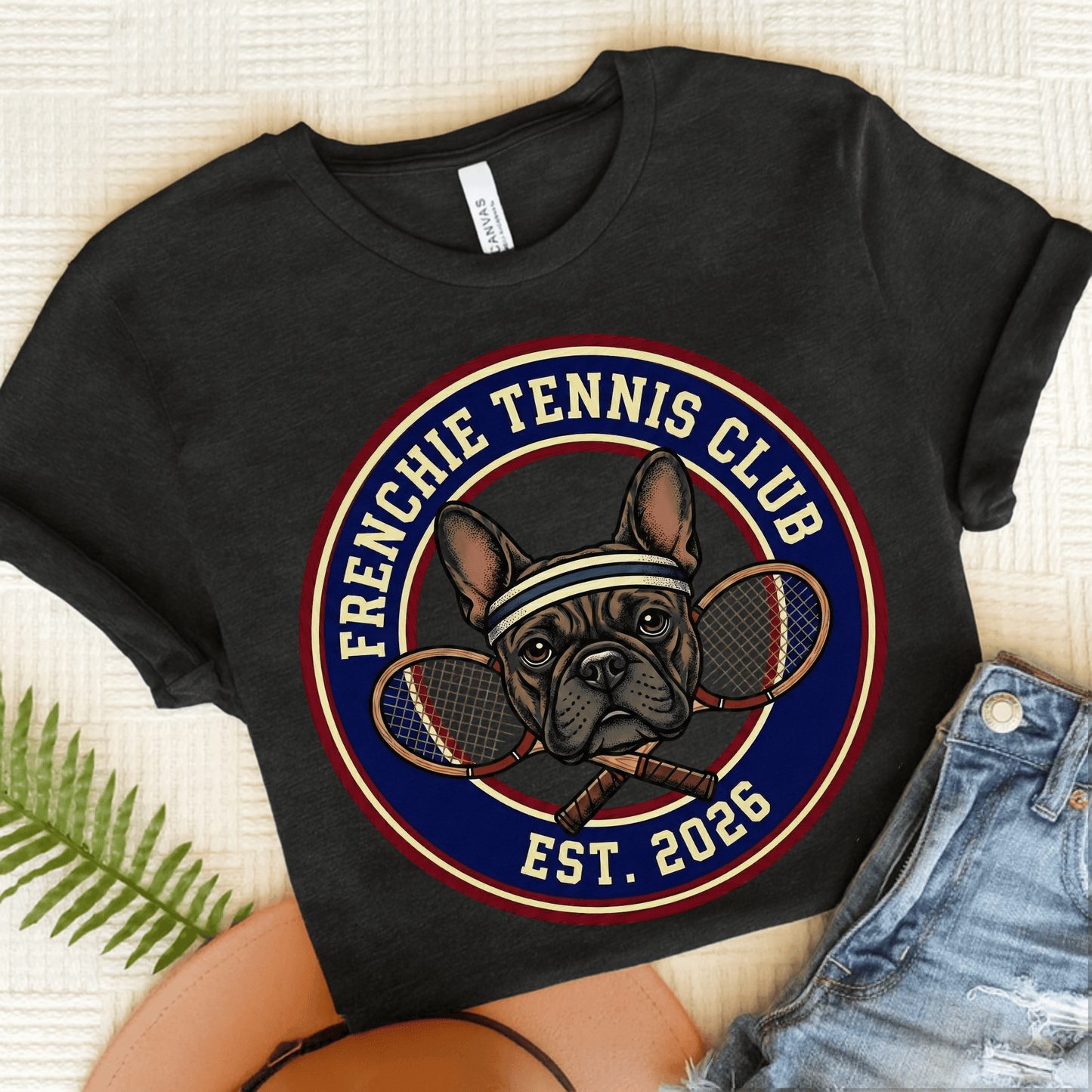 Brindle Frenchie Tennis Club Unisex TShirt Dark Grey Heather