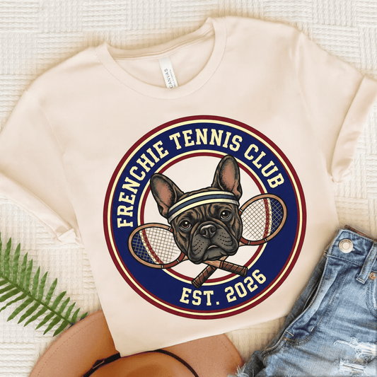 Brindle Frenchie Tennis Club Unisex TShirt Natural