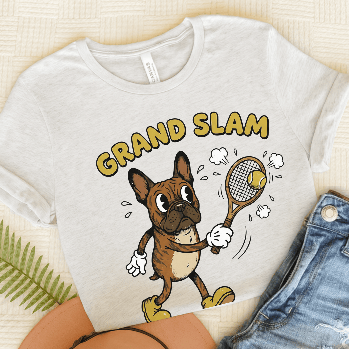 Brindle Frenchie Tennis Grand Slam Unisex TShirt Ash