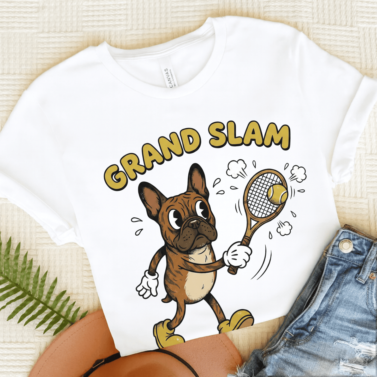 Brindle Frenchie Tennis Grand Slam Unisex TShirt White