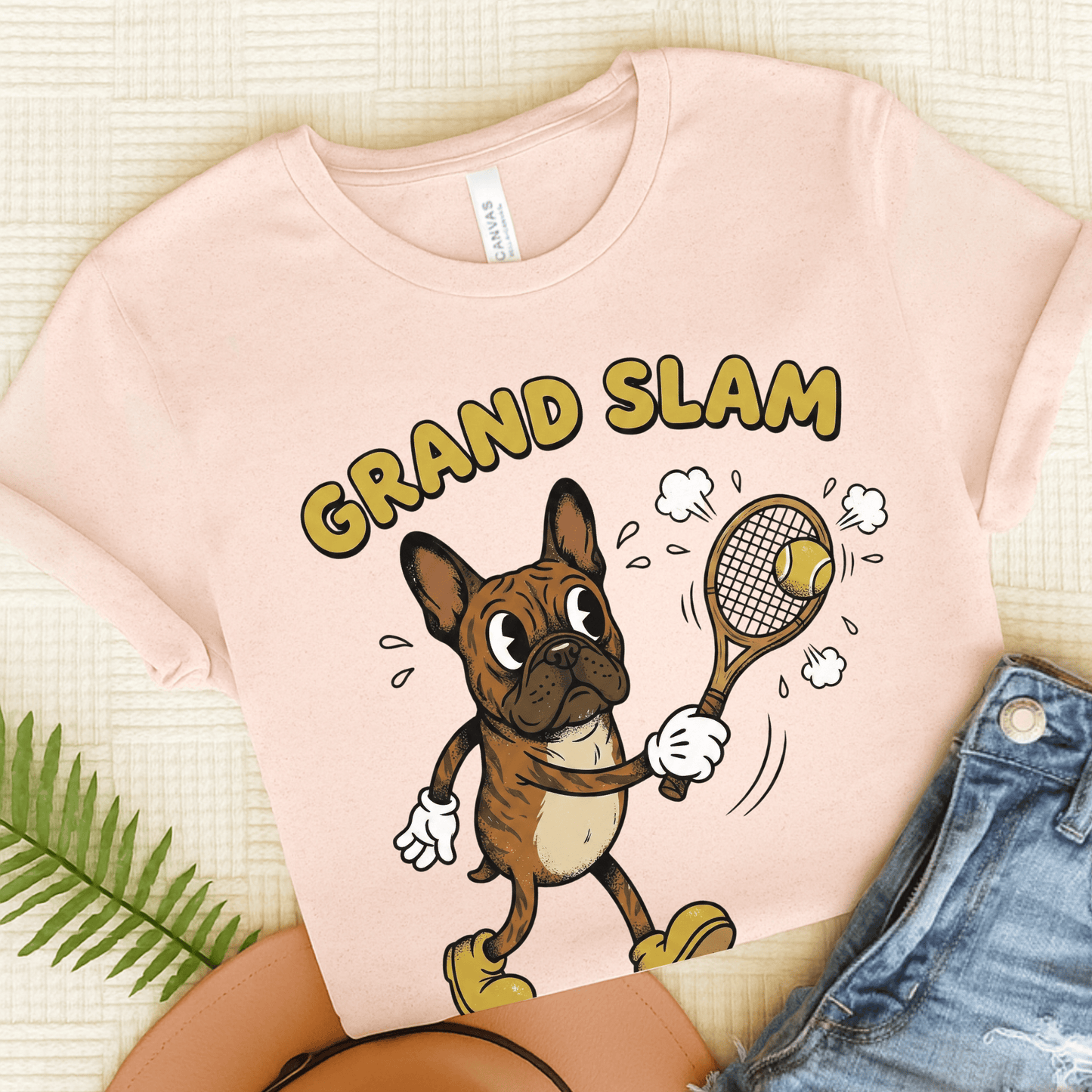 Brindle Frenchie Tennis Grand Slam Unisex TShirt Soft Pink