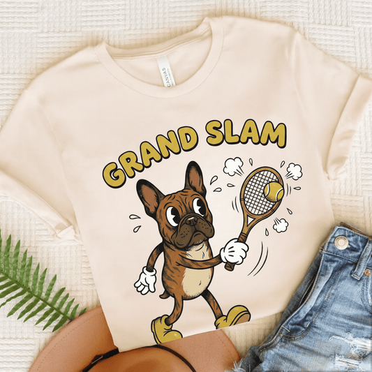 Brindle Frenchie Tennis Grand Slam Unisex TShirt Natural