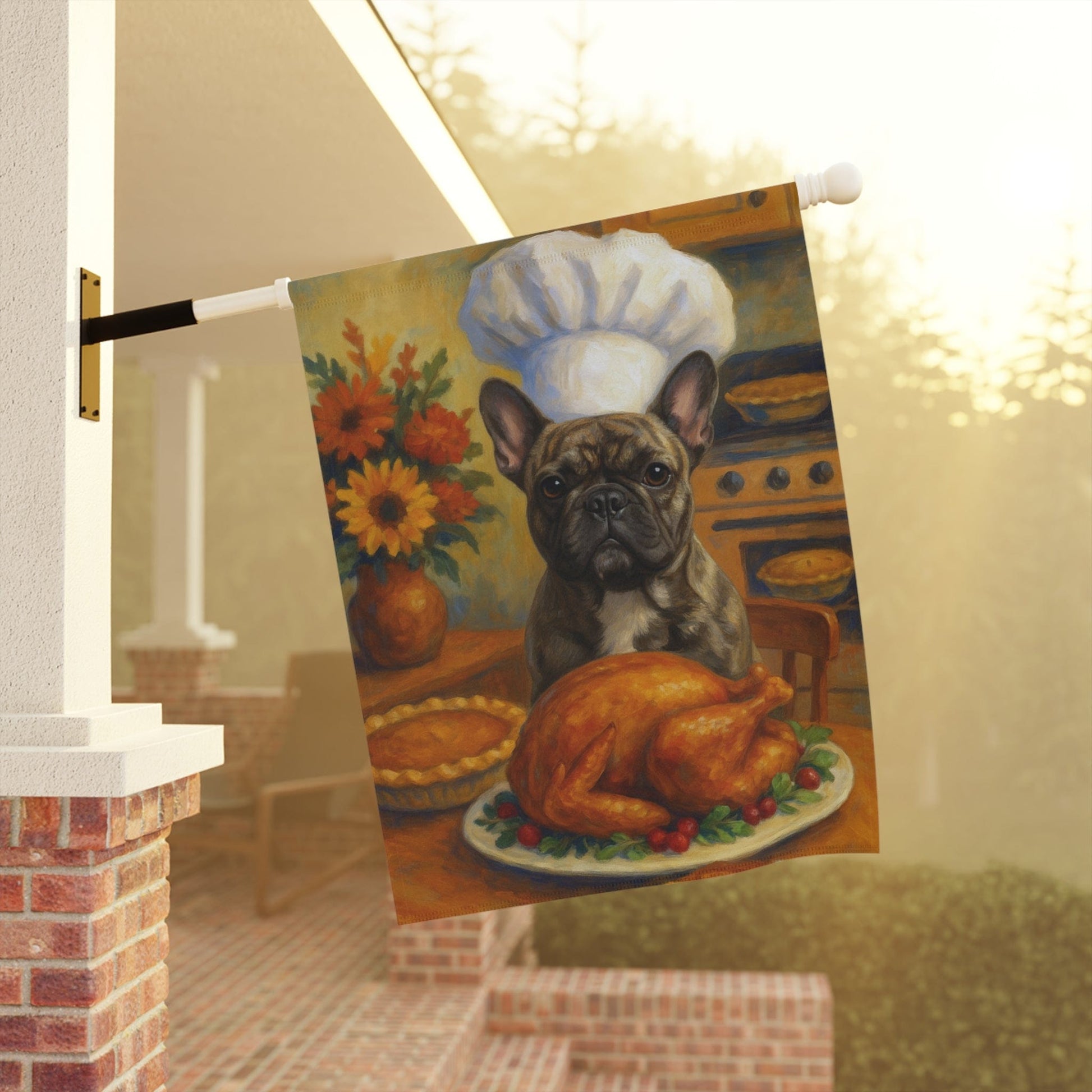 Brindle Frenchie Thanksgiving Garden Flag