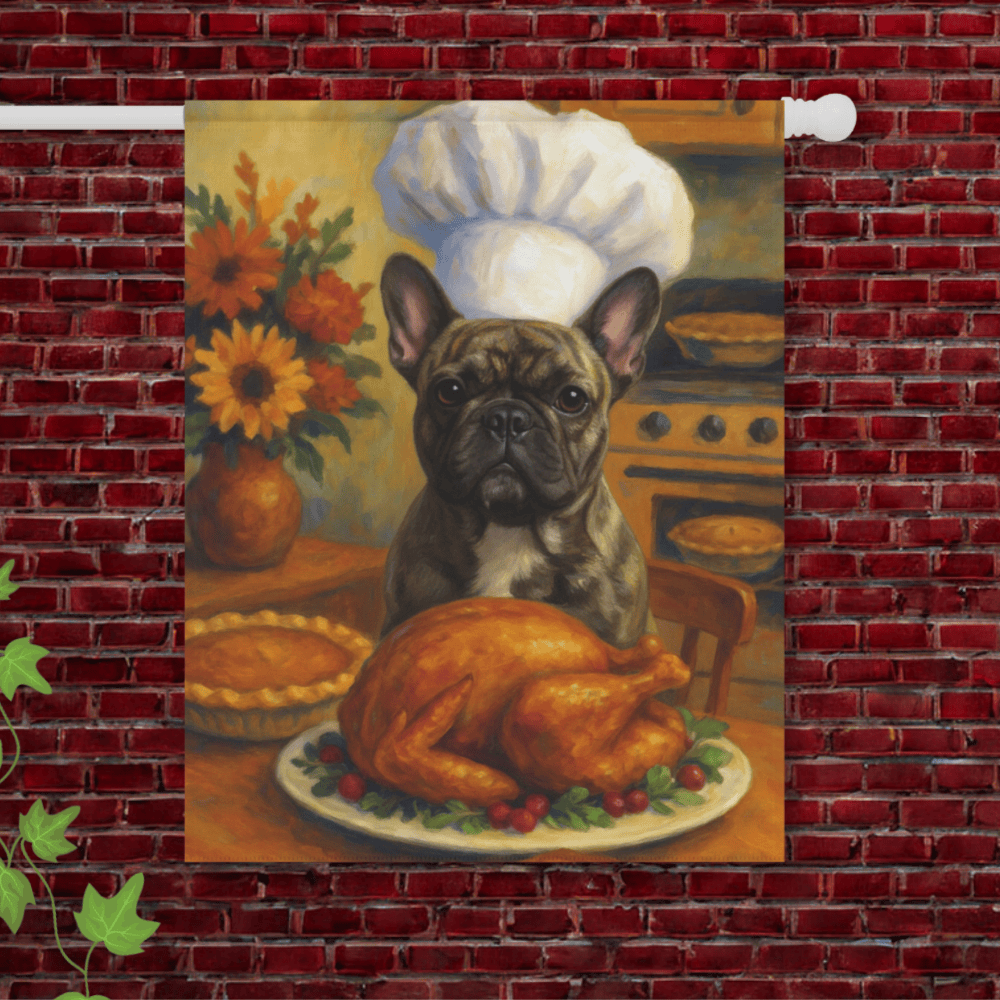 Brindle Frenchie Thanksgiving Garden Flag 24.5'' × 32''