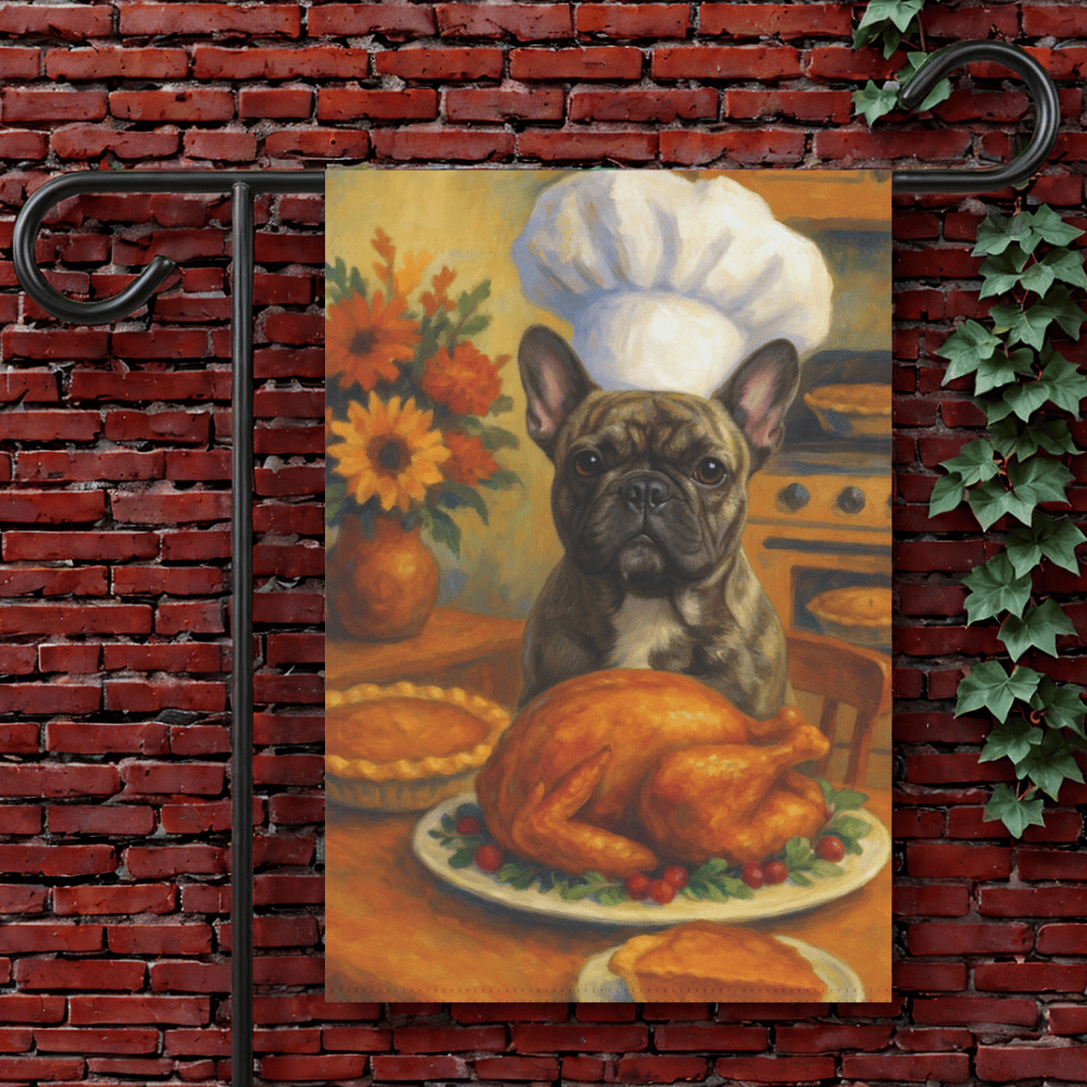 Brindle Frenchie Thanksgiving Garden Flag 12'' × 18''