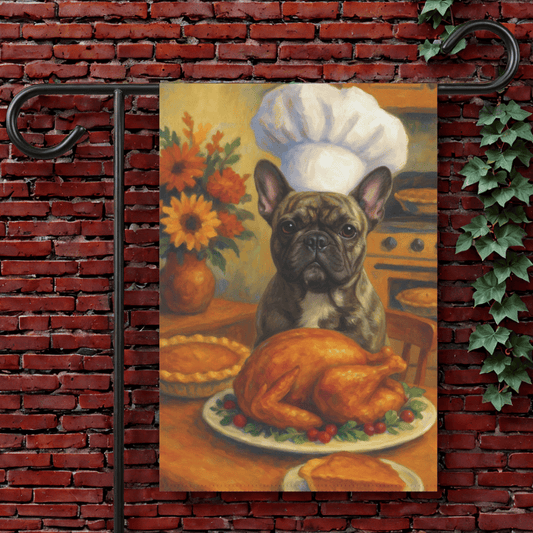 Brindle Frenchie Thanksgiving Garden Flag 12'' × 18''