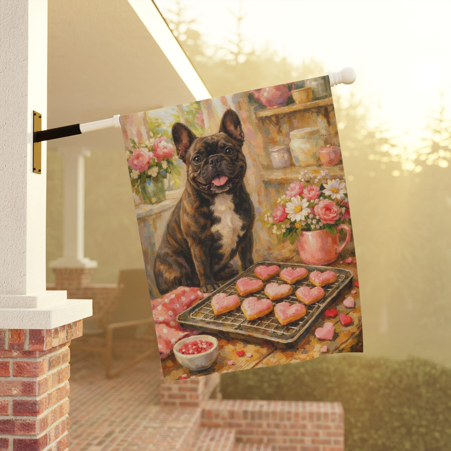 Brindle Frenchie Valentines Day Baking Garden Flag