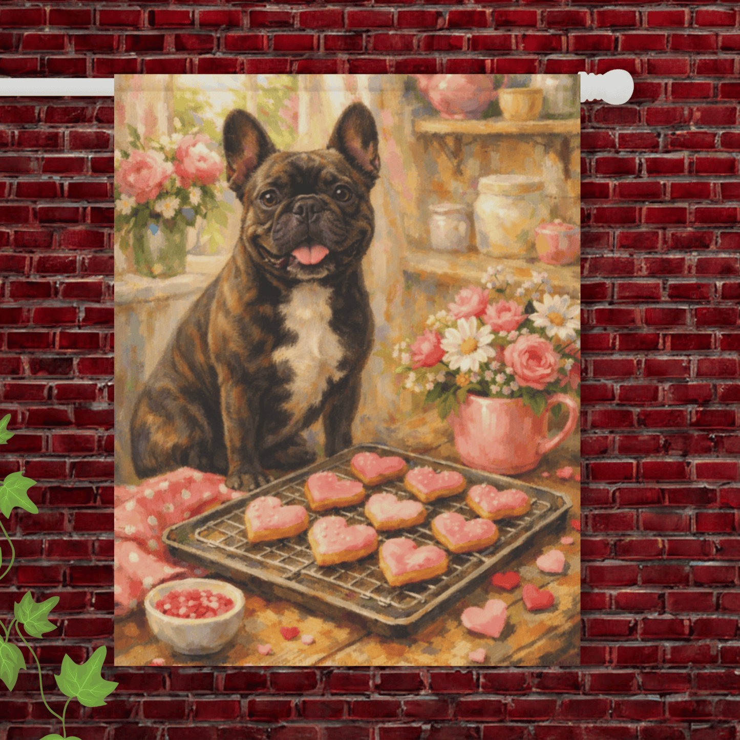 Brindle Frenchie Valentines Day Baking Garden Flag 24.5'' × 32''