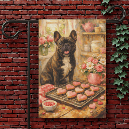 Brindle Frenchie Valentines Day Baking Garden Flag 12'' × 18''