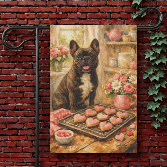 Brindle Frenchie Valentines Day Baking Garden Flag 12'' × 18''