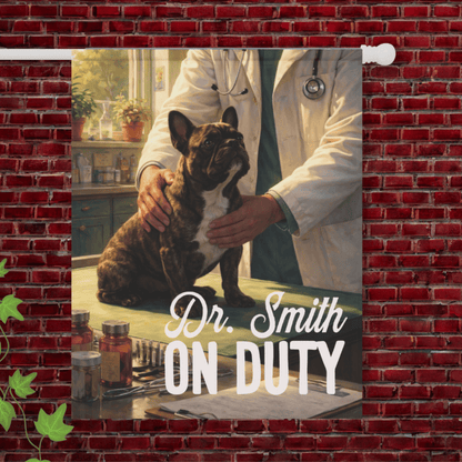 Brindle Frenchie Veterinarian Garden Flag 24.5'' × 32''