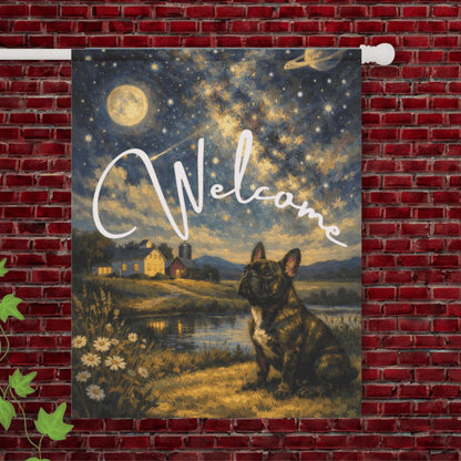 Personalized Frenchie Welcome Night Time Garden Flag 24.5'' × 32''
