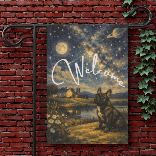 Personalized Frenchie Welcome Night Time Garden Flag 12'' × 18''