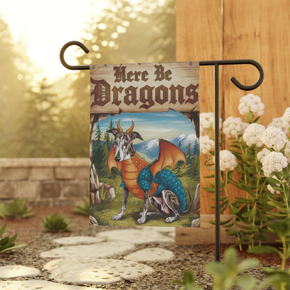 Printify Home Decor Brindle Greyhound Dog Dragon, Garden Flag, Fantasy Pet Yard Spring Decor, Housewarming Halloween Gift