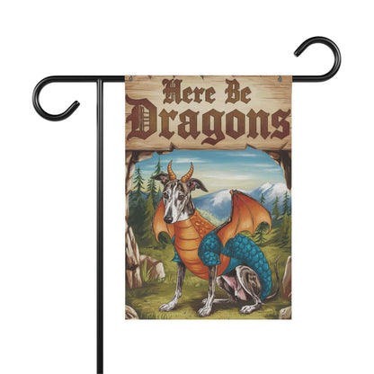 Printify Home Decor 12'' × 18'' Brindle Greyhound Dog Dragon, Garden Flag, Fantasy Pet Yard Spring Decor, Housewarming Halloween Gift