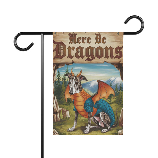 Printify Home Decor 12'' × 18'' Brindle Greyhound Dog Dragon, Garden Flag, Fantasy Pet Yard Spring Decor, Housewarming Halloween Gift