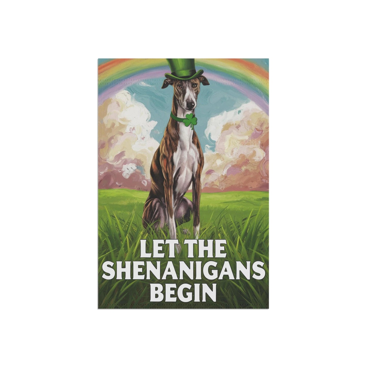 Printify Home Decor 12'' × 18'' Brindle Greyhound Garden Flag, Saint Patricks Day Funny Dog Yard Outside Decor