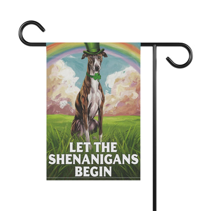 Printify Home Decor 12'' × 18'' Brindle Greyhound Garden Flag, Saint Patricks Day Funny Dog Yard Outside Decor