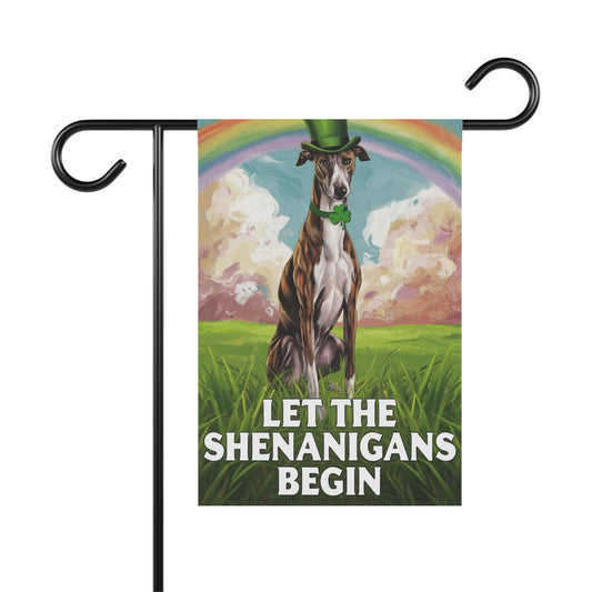 Printify Home Decor 12'' × 18'' Brindle Greyhound Garden Flag, Saint Patricks Day Funny Dog Yard Outside Decor