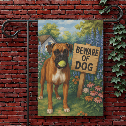 Printify Garden Flag 12'' × 18'' Brown Boxer Funny Beware Garden Flag