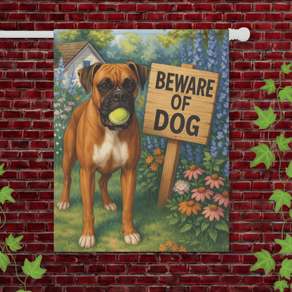 Printify Garden Flag 24.5'' × 32'' Brown Boxer Funny Beware Garden Flag
