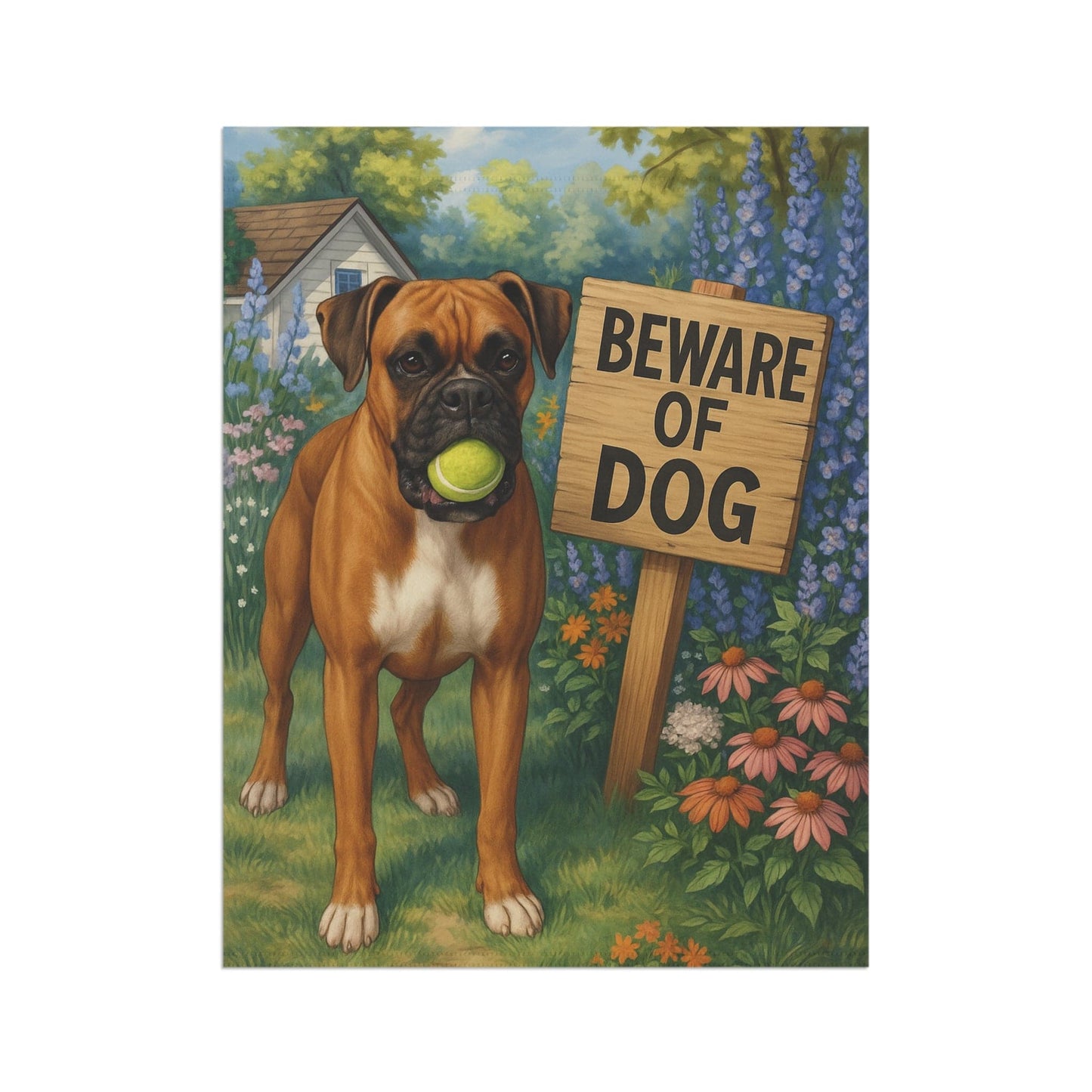 Printify Garden Flag Brown Boxer Funny Beware Garden Flag