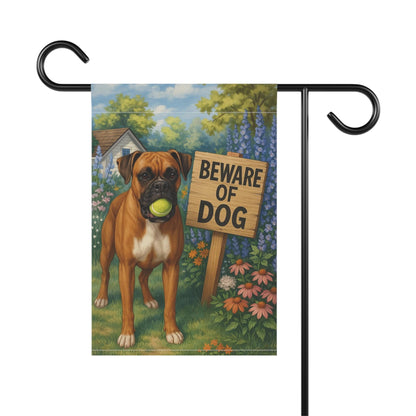 Printify Garden Flag Brown Boxer Funny Beware Garden Flag