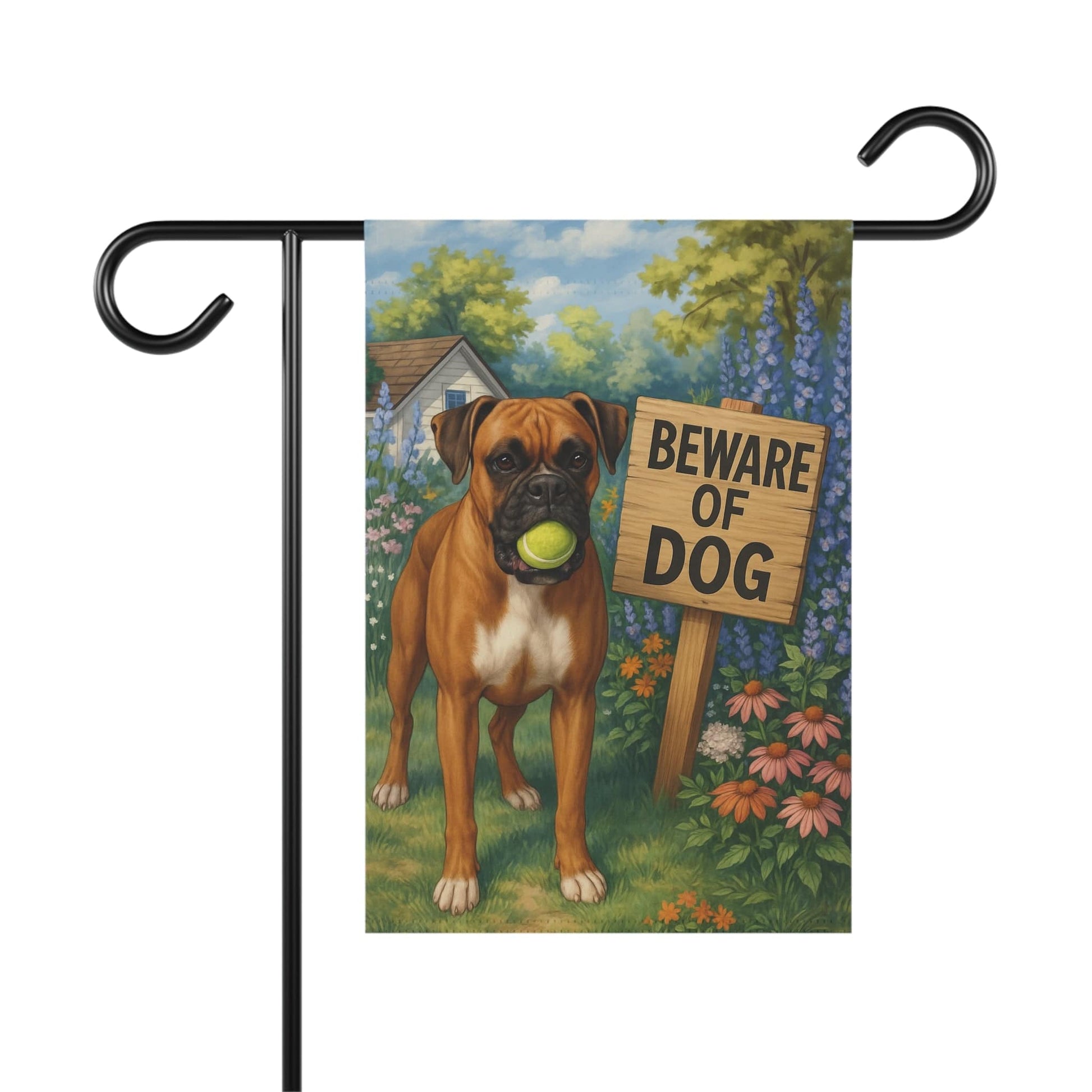 Printify Garden Flag Brown Boxer Funny Beware Garden Flag