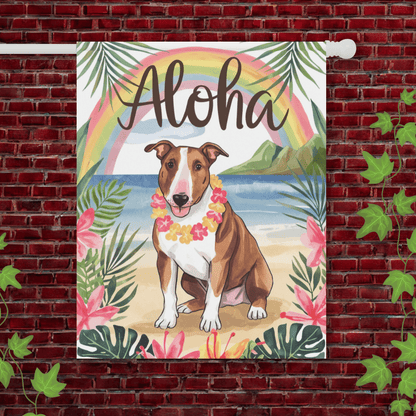 Printify Garden Flag 24.5'' × 32'' Brown Bull Terrier Aloha Luau Garden Flag