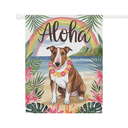 Printify Garden Flag Brown Bull Terrier Aloha Luau Garden Flag